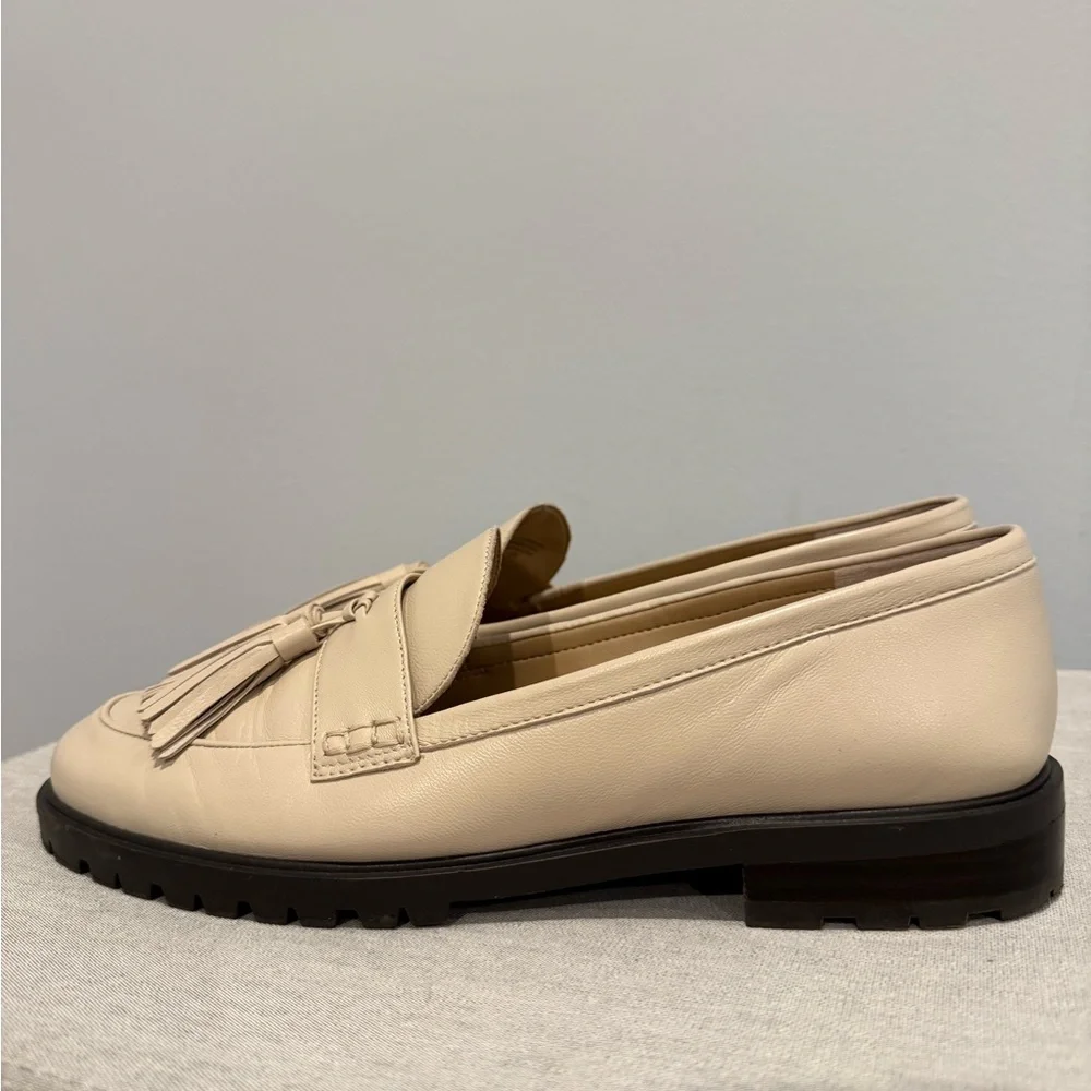 Beige Leather Tassel Loafers - Picture 6 of 9